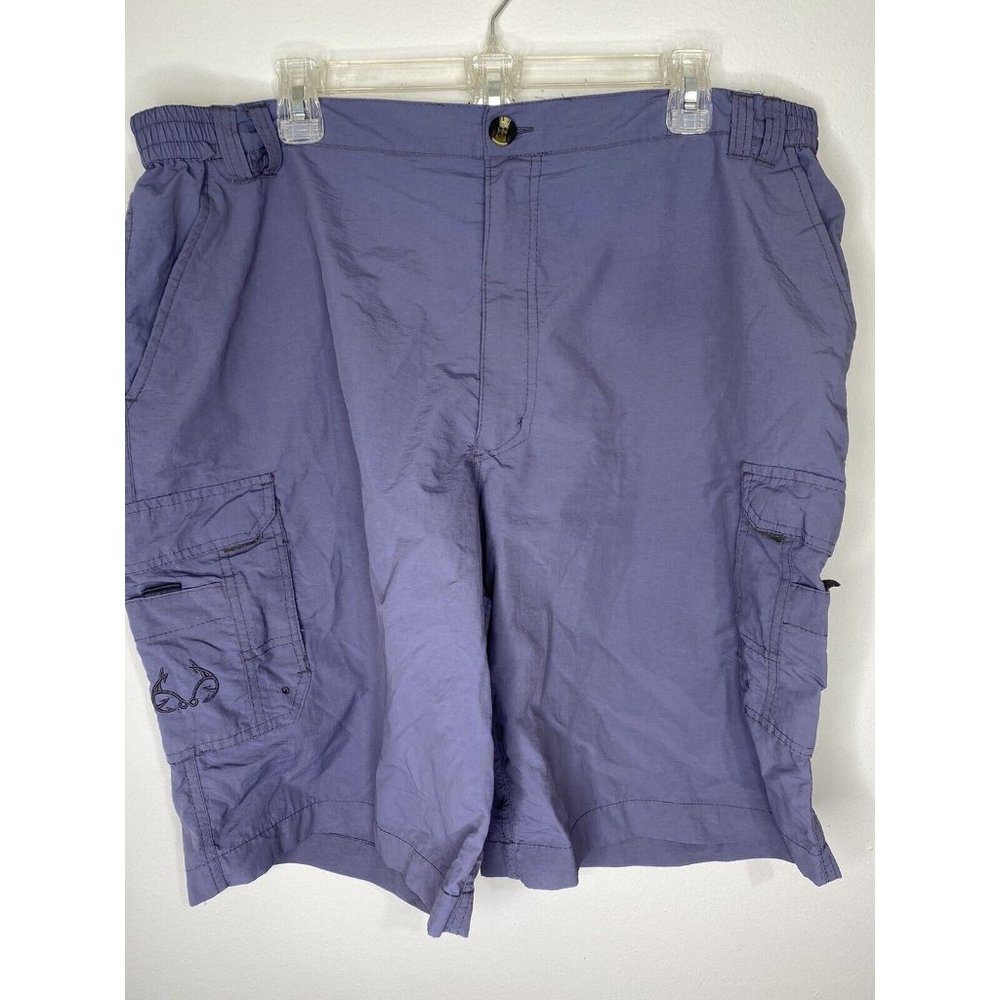 Realtree Mens Shorts Grey Nylon Size XL Flat Front Quick Drying Elastic Side